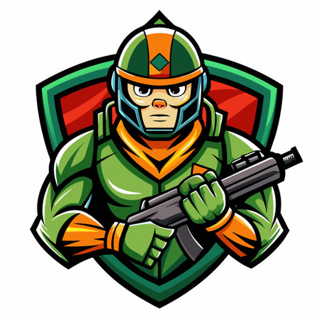 Cartoon Mascot of a Soldier Armed with a Weaponのイラスト素材