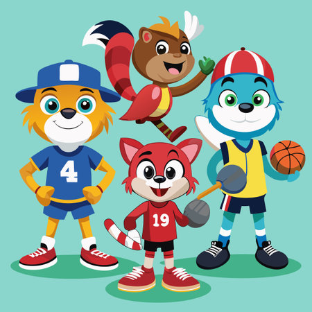 Collection of Vibrant and Energetic Sport Mascots Unleashing Team Spiritのイラスト素材