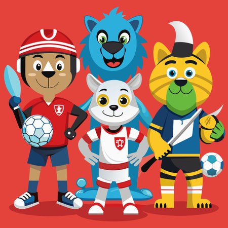 Collection of Dynamic Sports Mascots Ready for Game Day Actionのイラスト素材