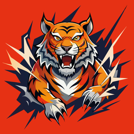 Fierce Tiger Unleashing Claws Against a Captivating Backgroundのイラスト素材