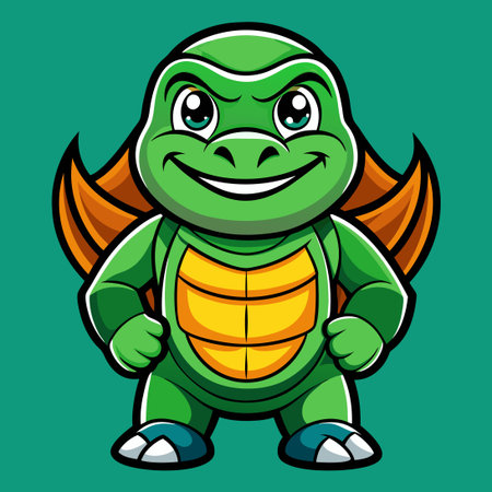 Green Turtle Swimming Mascot with Red Cap and Blue Uniform Logo