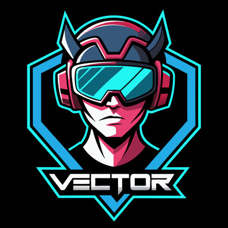Futuristic Vector Man Head Wearing Immersive Virtual Reality Helmetのイラスト素材