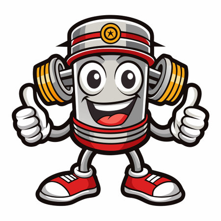 Nostalgic Mascot Character Featuring a Piston with Doubled Thumb-Up Gestureのイラスト素材