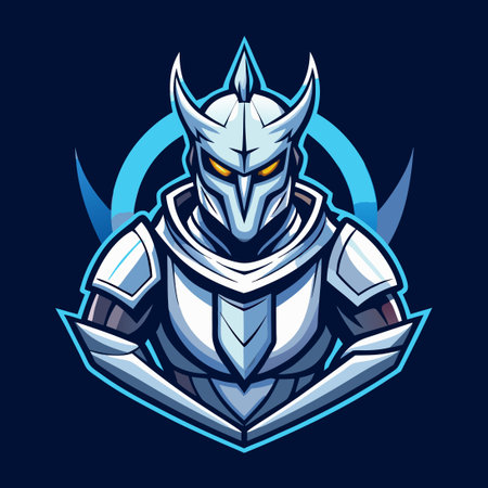 White Guardian Knight Esports Mascot Logo Illustration with Intricate Detailsのイラスト素材