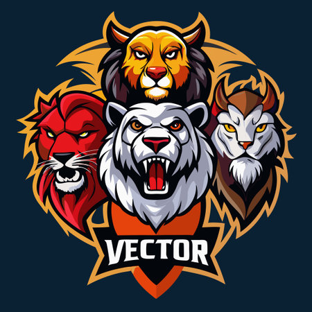 Majestic Heads of Lions, Tigers, and Jaguars: A Wildlife Mascot Collectionのイラスト素材