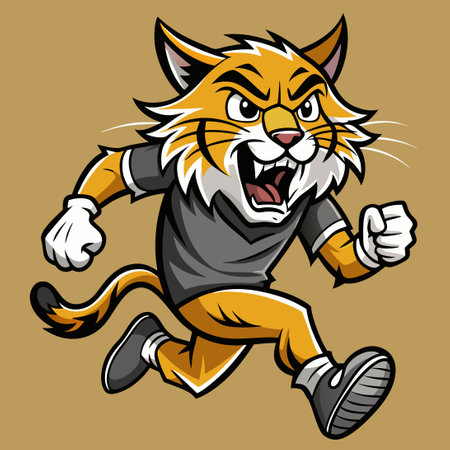 Wildcat Mascot Dashing in Fear with Cartoonish Expressionsのイラスト素材