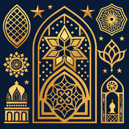 Intricate Arabian Decor Elements Depicted in Traditional Styleのイラスト素材