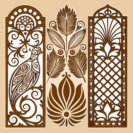 Ornamental Laser Cut Panel Templates with Peace Motifsのイラスト素材