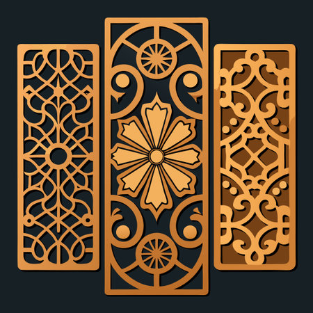 Intricate Laser-Cut Ornamental Panels for Elegant Cabinetry Embellishmentのイラスト素材