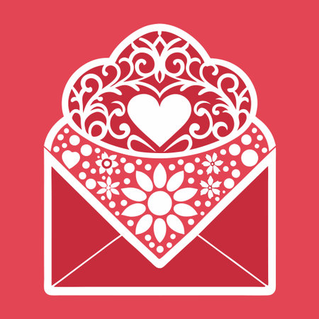 Laser Cut Envelope Pocket with Elegant Heart Designのイラスト素材