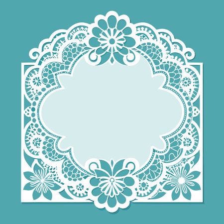 Elegant Lace-Adorned Wedding Invitation Card with Paper Borderのイラスト素材