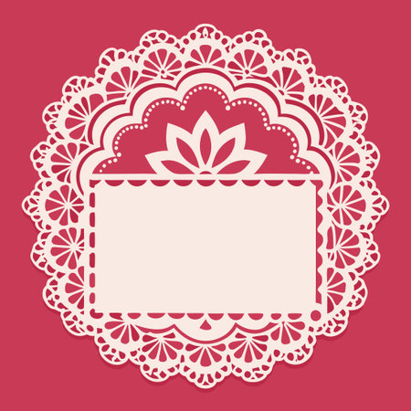 Elegant Paper Greeting Card Featuring a Delicate Lace Border for Wedding Invitationsのイラスト素材