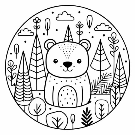 Adorable Bears in Circular Patterns for Coloring Delight!のイラスト素材