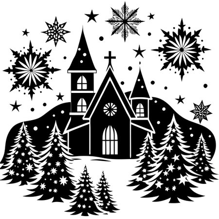 Festive Winter Wonderland with Twinkling Christmas Snowflakes and Starsのイラスト素材