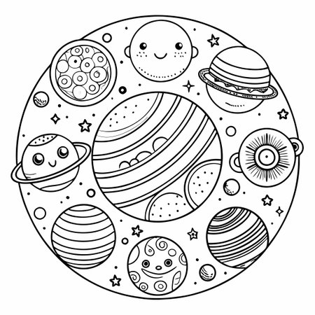 Enchanting Circle of Colorful Planets Adorning the Solar Systemのイラスト素材