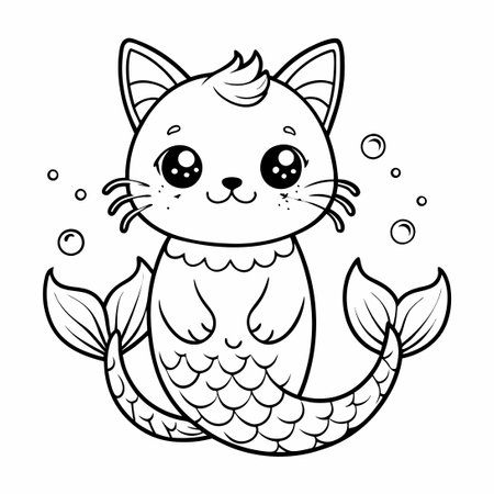 Magical Coloring Pages featuring Adorable Doodle Mercat Catsのイラスト素材