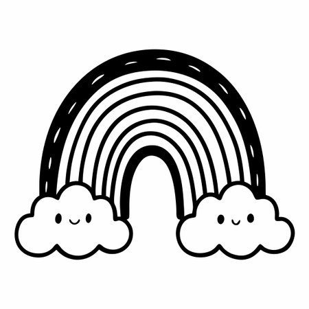 Outline Set of Hand Drawn Rainbows in Black and Whiteのイラスト素材