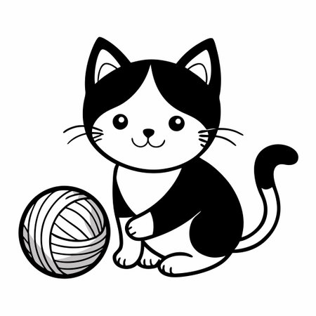 Playful Kitten Entangled in a Ball of Yarnのイラスト素材