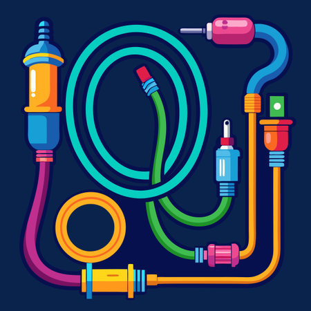 A Vibrant Collection of Vector Hose Illustrations Isolated on a Transparent Backgroundのイラスト素材