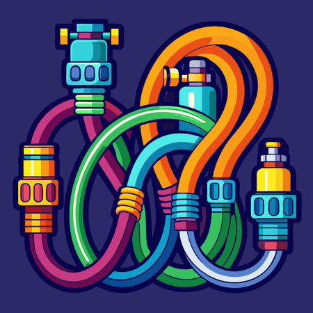 Comprehensive Set of Isolated Vector Hose Illustrations in Vibrant Colorsのイラスト素材