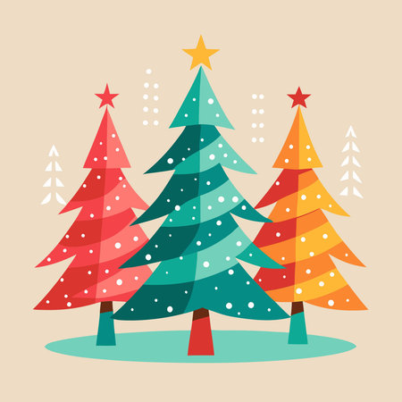 Colorful Christmas Forest with Fir Trees and Twinkling Lightsのイラスト素材