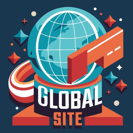 Global science concept. Vector illustration in flat design style on dark blue background.のイラスト素材