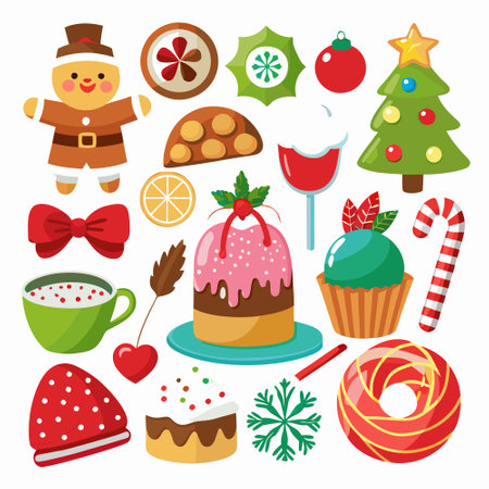 Festive Christmas Elements Collection with Sweeties and Decorationsのイラスト素材