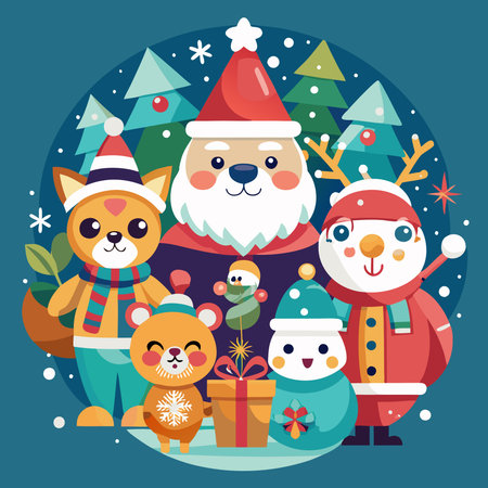 Festive Christmas Card Poster Banner Adorned with Seasonal Motifsのイラスト素材