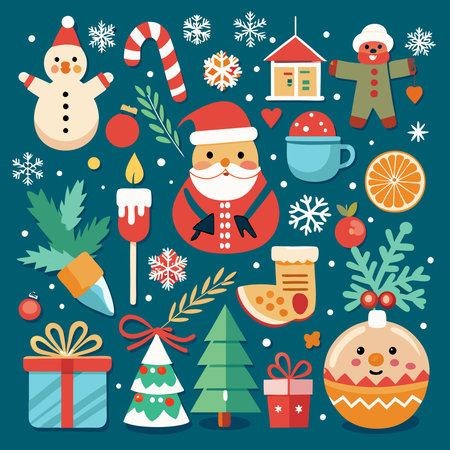 Christmas Collection Adorned with Traditional Elements in Red and Greenのイラスト素材