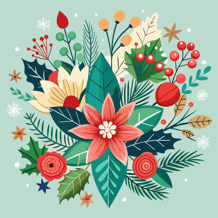 Festive Christmas Bouquets with Decorative Floral Elements Isolated on White Backgroundのイラスト素材