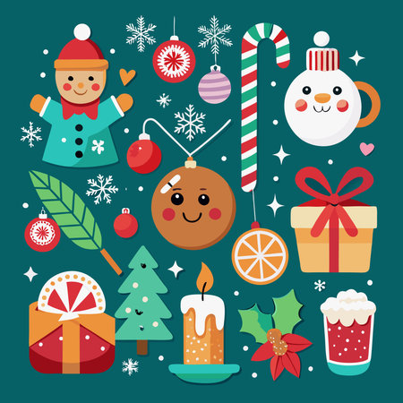 Festive Christmas Elements Collection: Adornments, Ornaments, and Decorationsのイラスト素材
