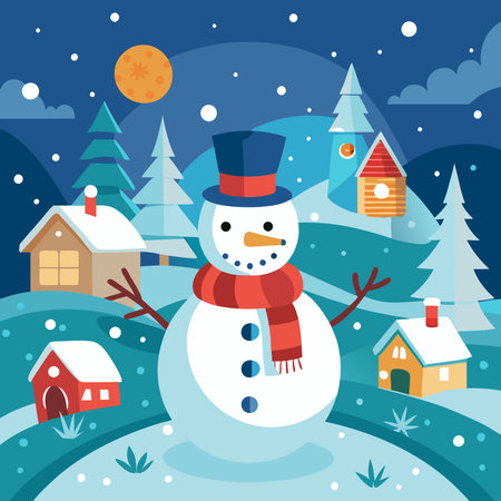 Cheerful Winter Snowman on a Christmas Greeting Cardのイラスト素材