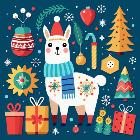 Festive Llama Christmas Greeting Cards for Warm Winter Wishesのイラスト素材