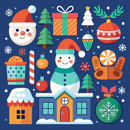 Festive Winter Wonderland Collection Adorned with Christmas Elementsのイラスト素材