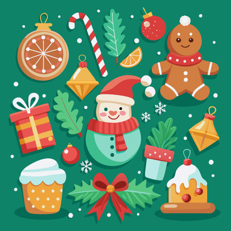 Festive Christmas Elements Collection with Seasonal Decorationsのイラスト素材
