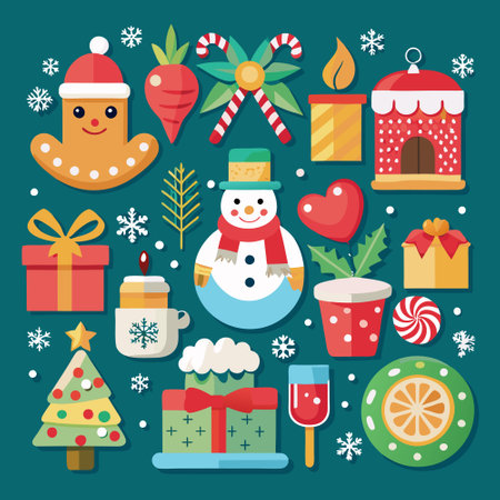 Festive Christmas Elements Collection with Traditional Seasonal Ornaments and Decorationsのイラスト素材