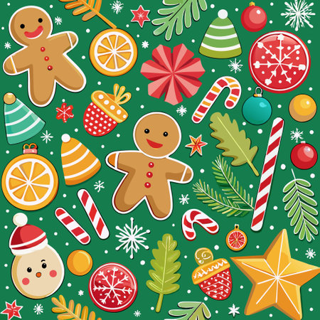 Enchanting Christmas Tapestry with Gingerbread and Candiesのイラスト素材