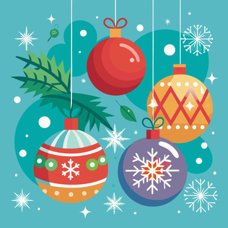 Festive Christmas Greeting Card Adorned with Vibrant Christmas Ballsのイラスト素材
