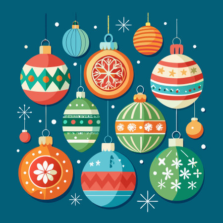 Collection of Decorative Christmas Ornaments with Intricate Detailsのイラスト素材