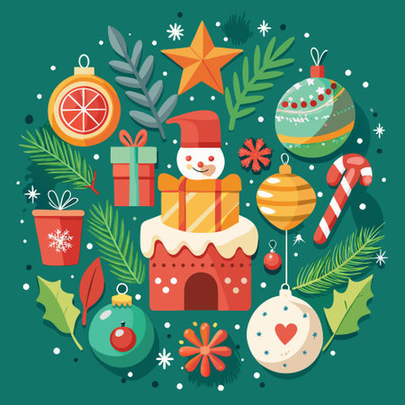 Festive Christmas Greeting Card Invitation Poster with Festive Elementsのイラスト素材