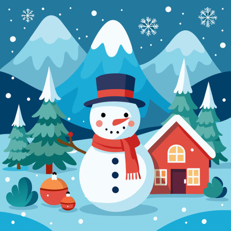 Festive Snowman Bringing Winter Cheer in a Christmas Greeting Cardのイラスト素材