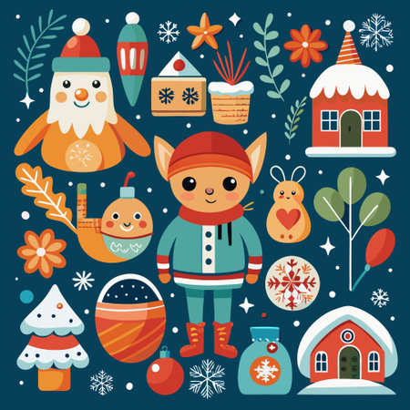 Festive Winter Wonderland with Traditional Christmas Elementsのイラスト素材