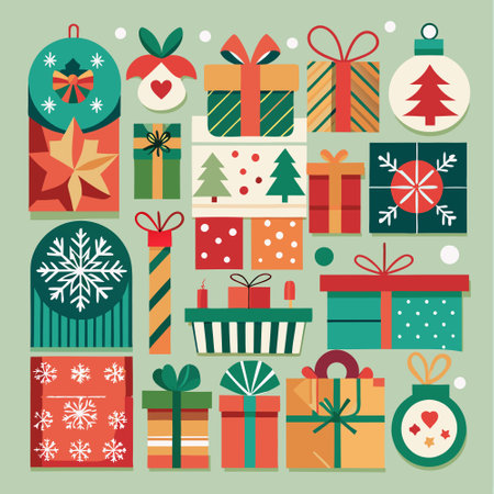 Set of Christmas and New Year elements in flat style. Vector illustration.のイラスト素材