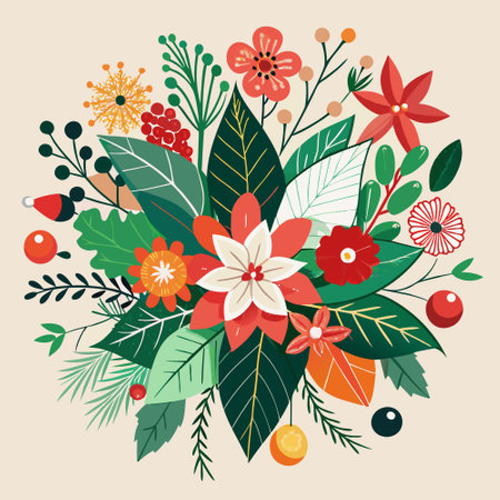 Festive Christmas Floral Bouquets Adorned with Isolated Elementsのイラスト素材
