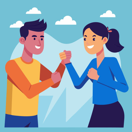 Two Happy Coworkers Celebrating Success with a Fist Bumpのイラスト素材