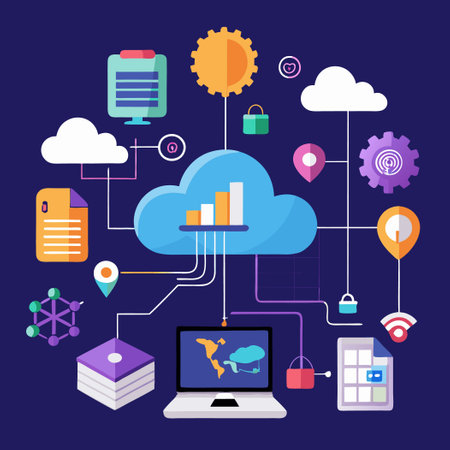 Futuristic Cloud-Based Internet Technology Concept with Digital Networksのイラスト素材