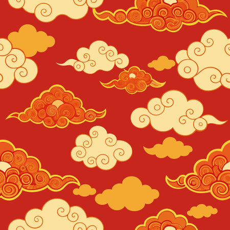 Seamless Cloud Background with Intricate Oriental Chinese Patternのイラスト素材