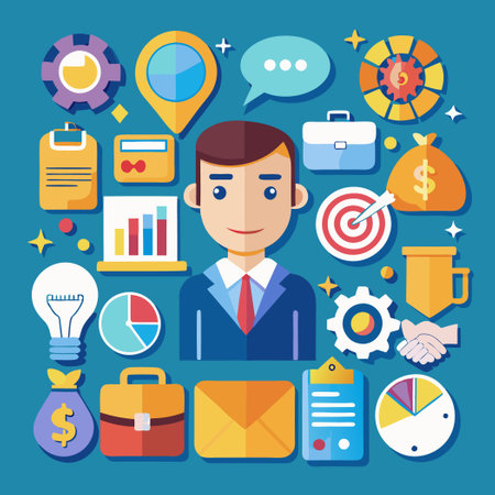 Comprehensive Suite of Illustrative Business Icons for Diverse Applicationsのイラスト素材