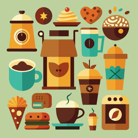 Comprehensive Vector Icon Set for Coffee Shops and Cafes (30 Icons)のイラスト素材