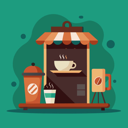 Premium Quality Coffee Shop Menu Sign Mockup on a Wooden Boardのイラスト素材